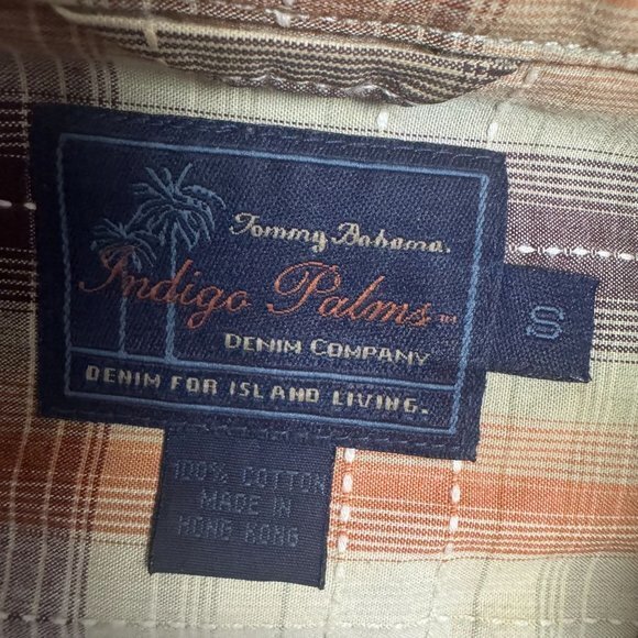 Tommy Bahama Indigo Palms Mens Size Small Tan Rust LS 100% Cotton Western Shirt - Picture 5 of 7